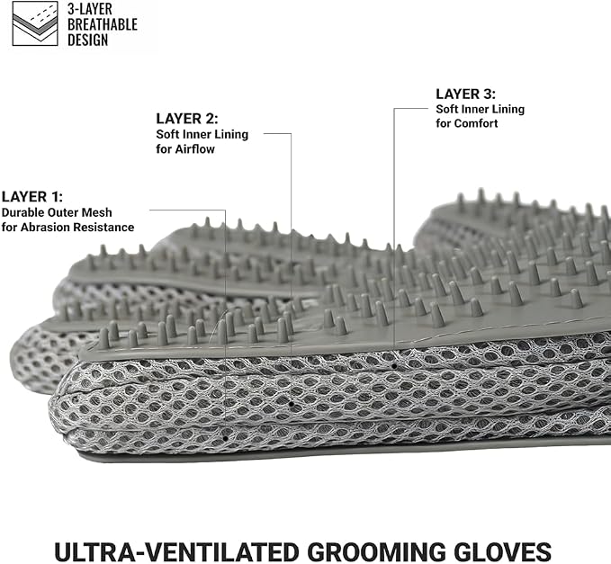 MEUOMIW - Pet Hair Remover Glove for Dogs & Cats - Deshedding Mitt & Grooming Brush - Gentle Massage Tool for Shedding Pets with Short or Long Fur - Bath Brush for Efficient Cleaning (one piece)