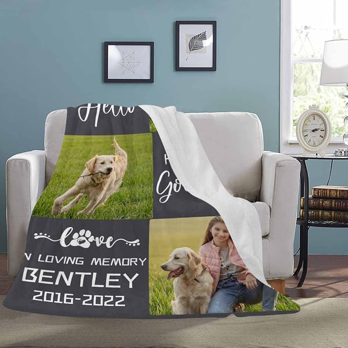 D-Story in Loving Memory of Loss Dog, Custom Sympathy Blanket with Dogs Pictures and Name,Personalized Dog Sympathy Remembrance Gift for Kids and a Grieving Pet Owner (Made in USA)