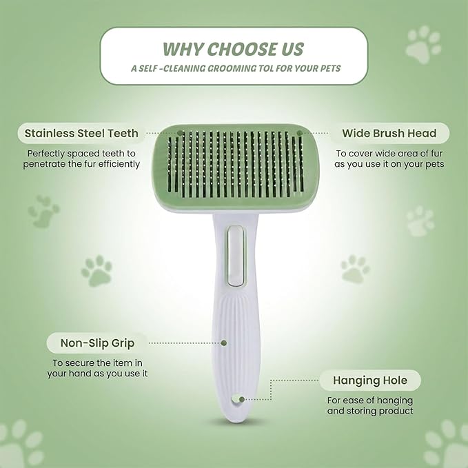 Self Cleaning Slicker Brush for Dogs & Cats, Deshedding Dog Brush | Cat Brushes for Indoor Cats, Removes Loose Undercoat, Mats and Tangles, Skin Friendly Grooming for Long and Short Hair