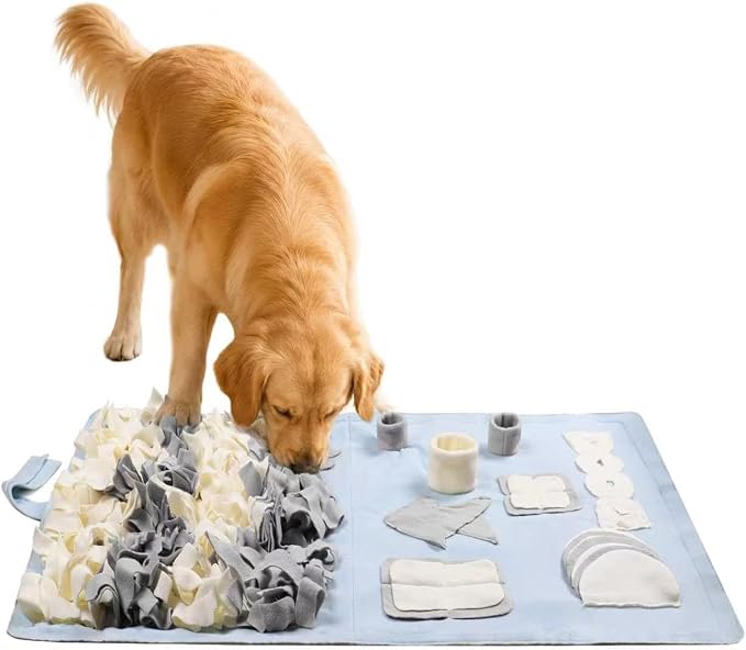 Snuffle Mat for Dogs: Slow Food Interactive Experience - 7 Enrichment Foraging Games for Large Dog Owners Needing to Burn Pet Energy - Washable 1000 Times - 22x38 inch - Blue