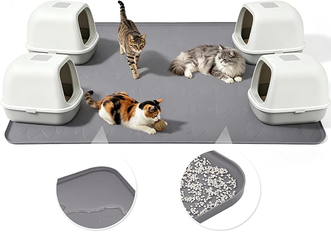 Cat Litter Mat, XL 54x34in Waterproof Silicone Litter Box Mat, Grey | XXL Cat Mat Fits 2-4 Litter Boxes, Litter Trapping Mat with Raised Edges, Non-Slip Bottom, Easy Clean Kitty Litter Mat