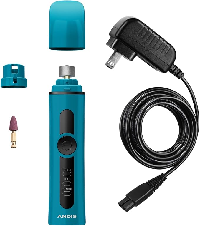Andis 561553 Professional 2-Speed Cord/Cordless Nail Grinder, Blue | Dual-speed motor, fine-grit & premium grindstones, rechargeable dog nail clipper alternative