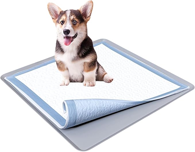 TidyFriend Dog Pee Pad Holder Tray - Fits Up to 24” x 24” Pee Pad Holder for Dogs - Stable Grip, Raised Edges, Quick-Wipe Silicone Surface Dog Pad Holder for Indoor Flooring Protection (Light Grey)