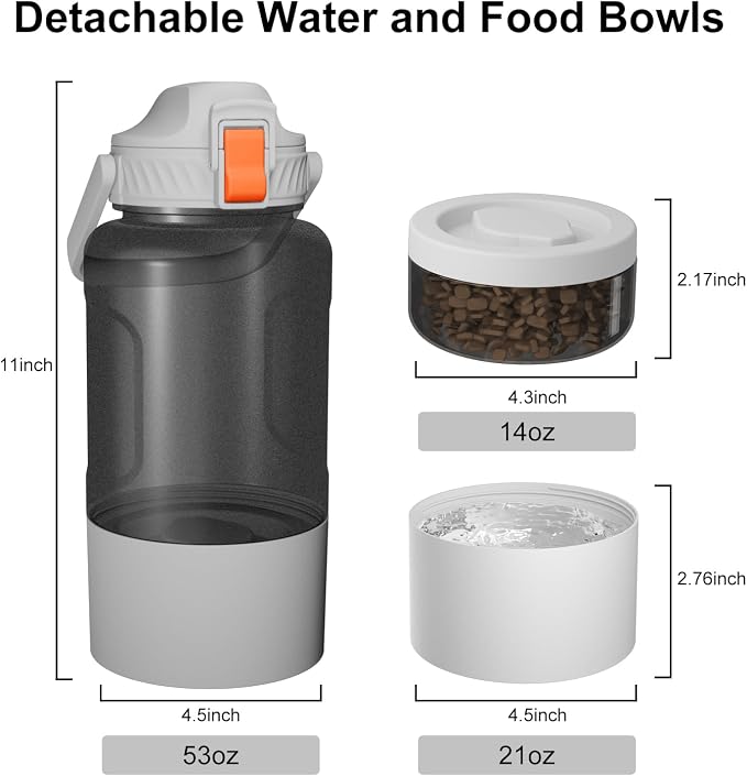 Cibaabo 53oz Large Dog Water Bottle with Water & Food Bowl, 3-in-1 Portable Pet Feeding & Hydration Dispenser for Large Dogs & Humans, Leak-Proof Tritan Bottle for Hiking, Camping, Walking, Car Trips