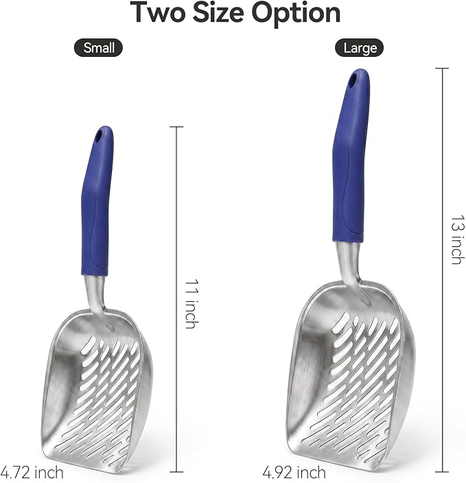 Cat Litter Scoop, Kitty Metal Scooper, Heavy Duty Aluminum Deep Sifter with Long Handle, Rustproof Durable Kitten Poop Shovel for Travel & Small Litter Box