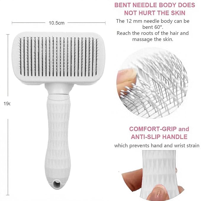 Self-Cleaning Slicker Brush, Dog Cat Bunny Pet Grooming Shedding Brush, Easy to Remove Loose Undercoat, Pet Massaging Tool Suitable for Pets with Long or Short Hair (White)