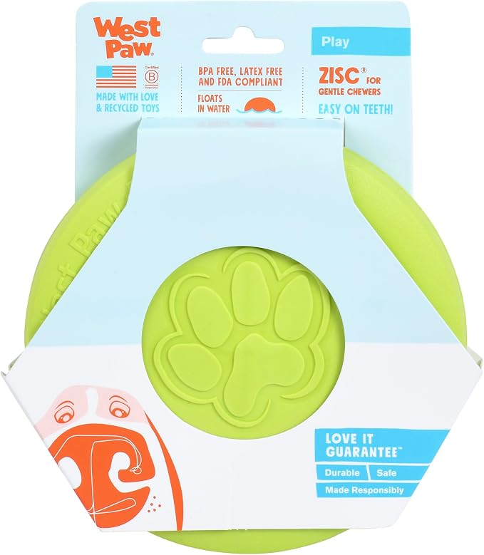 WEST PAW Zogoflex Zisc Dog Flying Disc, High Flying Aerodynamic Disc for Dogs Puppy – Lightweight, Floatable Disc for Fetch, Tug of War, Catch, Play – Doubles as Food/Water Bowl, Small, Granny Smith