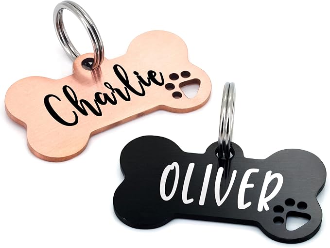 Ultra Joys Dog Tags Personalized for Pets - Hollow Paw Custom Pet ID Tag - Engraved Dog Tag for Small, Large Dogs - Large Bone in Black