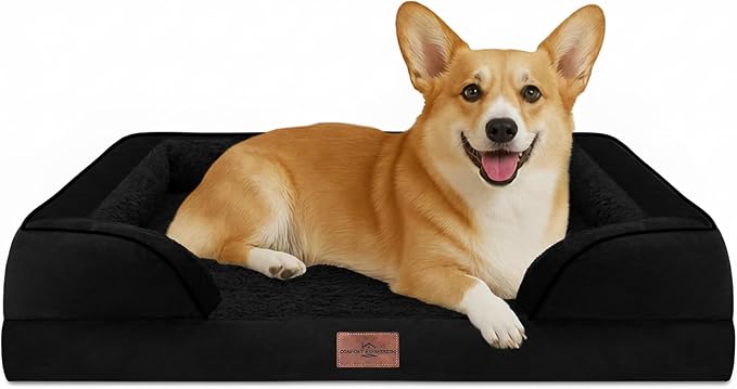 Comfort Expression Orthopedic Dog Beds for Large Sized Dog with Bolster | Waterproof Dog Couch Bed with Washable Cover & Non-Slip Bottom, Supportive Egg Crate Foam Large Pet Bed, 35x22 Inch