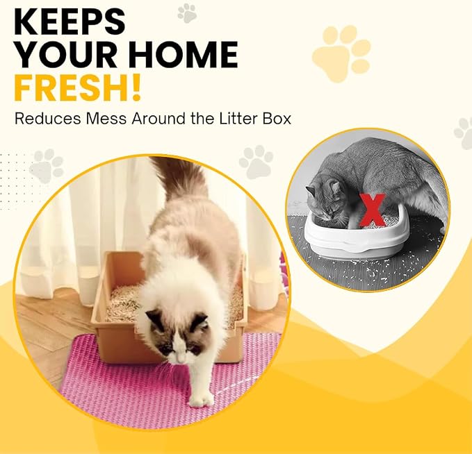 Andalus Brands Medium Cat Litter Mat - Waterproof & Urine-Proof Litter Box Mat, Non-Slip Kitty Litter Mats for Floor, Easy to Clean Litter Trapping Design (24" x 15", Pink)