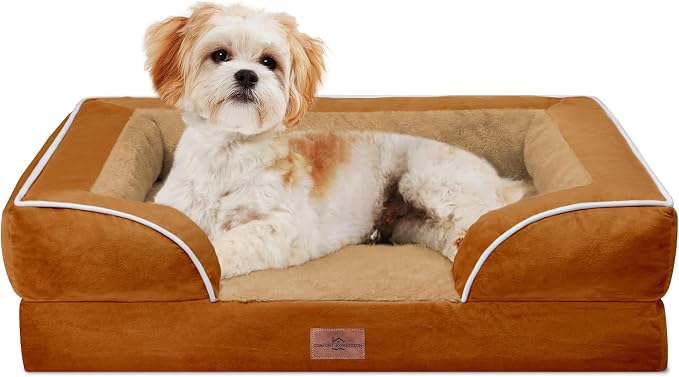 Comfort Expression Orthopedic Dog Bed for Medium Size Dog with Bolster | Waterproof Dog Couch Bed with Washable Cover & Non-Slip Bottom, Supportive Egg Crate Foam Medium Pet Bed, 28x19 Inch