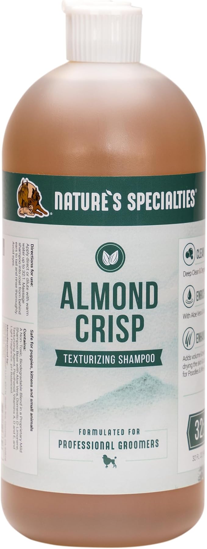 Nature's Specialties Almond Crisp Ultra Concentrated Dog Shampoo for Pets, Makes up to 8 Gallons, Natural Choice for Professional Groomers, Texturizing and Volumizing, Made in USA, 32 oz