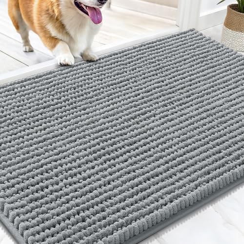 OLANLY Dog Door Mat for Muddy Paws 34x21, Extra Absorbent Chenille Mud Mat