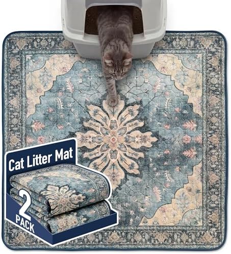 Hompet Cat Litter Mat 2 Pack, 36x36 Large Machine Washable Trapping Mats for Cats, Super Absorbent & Urine-Proof Cat Litter Box Mat for Floor, Waterproof & Non Slip Kitty Litter Rug