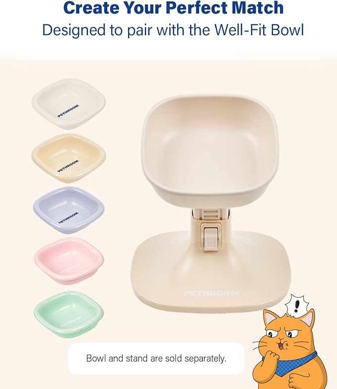 Well Fit Elevated Dog Bowl Stand, Beige | Adjustable Height 4.5–7.4 in with 0–22° Tilt, Stable Non-Slip Feeding Stand for Dogs & Cats, Bowl Not Included