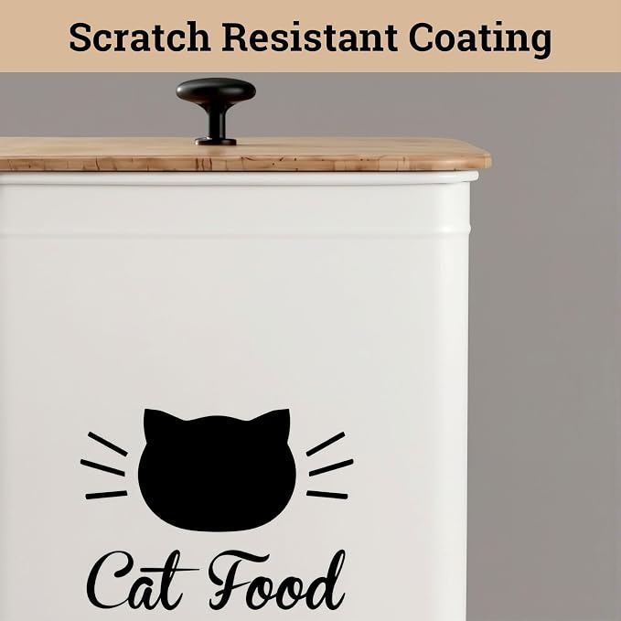Metal Cat Food Container with Scoop 5-7 lb (25 Cup), w/ Airtight Bamboo Lid | Cat Kibble Canister with Metal Scoop, 25 Cups, Chew Proof Iron Body, Powder Coated, Airtight Bamboo Lid, Sturdy Metal Handle