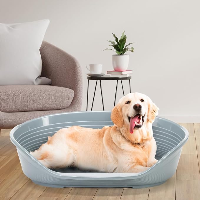 Ferplast Cat Bed, Plastic Dog Bed Extra Large, Ventilation Holes and Non-Slip Rubber Feet for Added Stability 111 x 80,5 x h. 33,5 cm. Dark Grey | More hygiene, comfort and freshness thanks to the ventilated and easy to clean structure