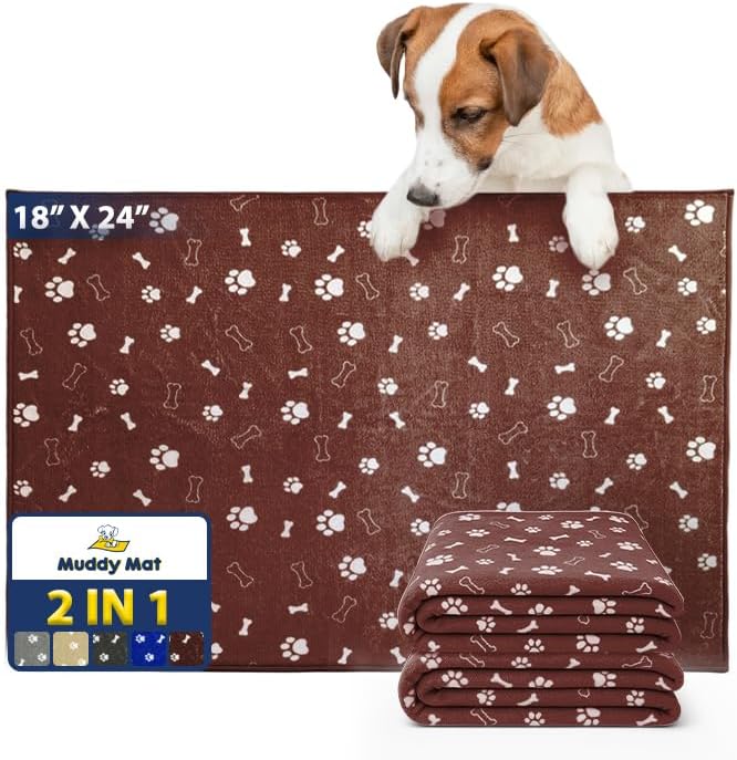 Muddy Mat® Washable Pee Pads for Dogs, Super Absorbent Reusable Puppy Pads–100% Waterproof Pee & Potty Training Pads for Pets, Non-Slip Dog Pads for Crates, Playpens and Floors - 2 Pack, Brown 18"x24"