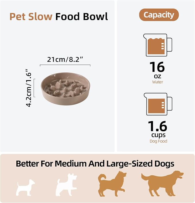 Havniva Ceramic Slow Feeder Dog Bowls, 1.6 Cups Dog Bowl Slow Feeding for Medium Breed, 8.2inch Puzzle Dog Food Bowl Slow Feeder Non-Slip Anti-Gulping and Anti-Choking Reduces Bloating