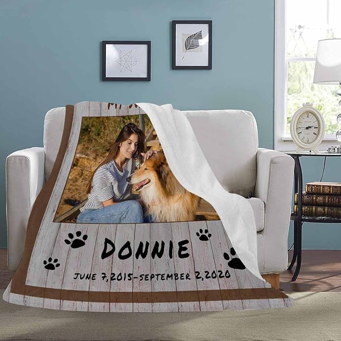 InterestPrint Dog Memorial Blanket Personalized with Pictures and Name, in Loving Memory Blanket for Pets, Personalized Fleece Blankets Gift for Cats Dogs