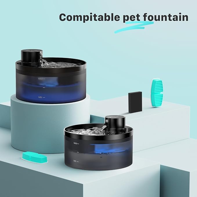 FOFNON Cat Water Fountain Filters: 24 Cat Fountain Filter - ONLY for Battery Operated Cat Water Fountain - 12 Pieces of Filters + 12 Pieces Sponges of Cat Fountain Cordless