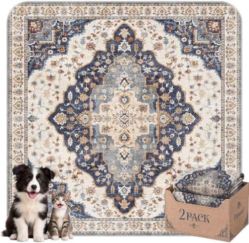 Washable Pee Pads for Dogs,Super Absorbent Reusable Puppy Potty Training Pads,Waterproof,Leak-Proof & Non-Slip Potty Pads for Floor,Whelping,Crates,Bed(Indigo Ochre, 54"x54")