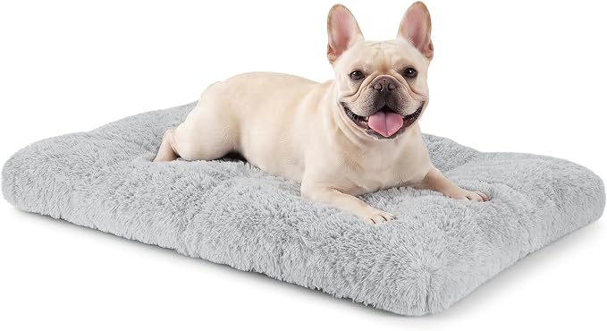 JOEJOY Dog Bed Crate Pad, Deluxe Plush Washable Dog Beds Fulffy Soft Kennel Pad Anti-Slip Pet Sleeping Mat for Medium Small Dogs, 29" x 21", Grey
