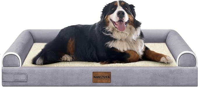 NANUYA Orthopedic Dog Bed for Jumbo Dogs, 53 x 42 Inch, Purple | Egg crate foam for joint support, 3-sided bolster pet sofa, waterproof lining, washable cover, and non-skid base