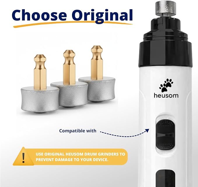 Replacement Drum Grinders Silent Groom Pro Nail Grinder (3 pcs) | Nail Grinder Diamond Tip Replacement, Spare Grinding Head for Electric Pet Nail Grinder, Dog Claw Smoothing Tips