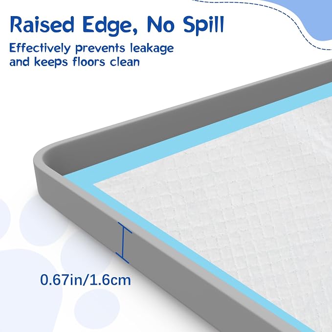 VavoPaw Pee Pad Holder for Dog, 22" × 34" Puppy Pad Holder with Clamps, Raised Edges Leak-Proof Dog Pee Pads Holders, Waterproof Silicone Potty Pads for Dogs, Easy to Clean Indoor, Light Gray