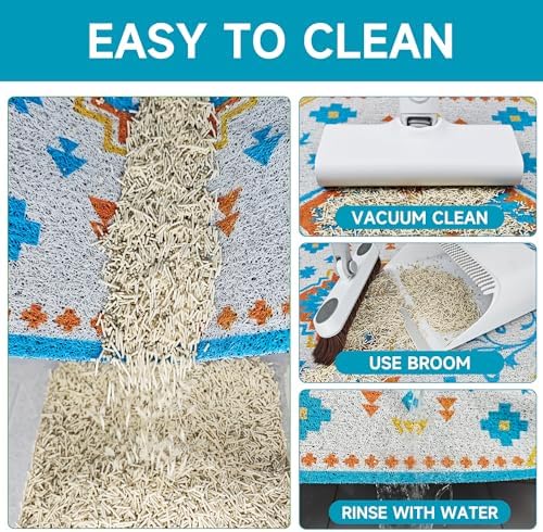 Cat Litter Mat, 24" x 16" Litter Box mat, Traps 100% Litter, Non-Slip Kitty Litter Trapping mats, Small Cute Litter mat, Easy Clean for Scatter Control, Bohe cat Food mat, Urine Waterproof