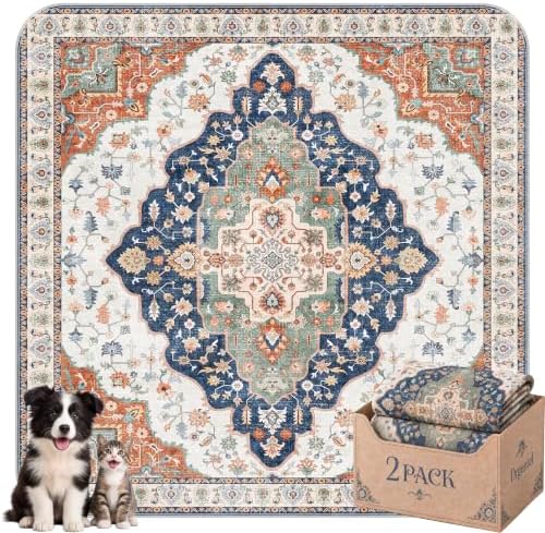 Washable Pee Pads for Dogs,Super Absorbent Reusable Puppy Potty Training Pads,Waterproof,Leak-Proof & Non-Slip Potty Pads for Floor,Whelping,Crates,Bed(Indigo Earth, 72"x72")