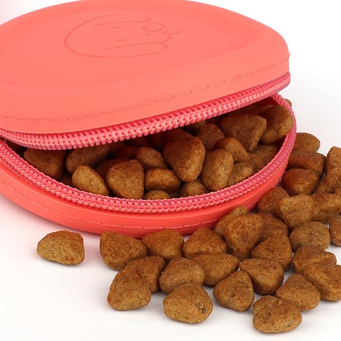 WALLFID Silicone Dog Treat Pouch Small Bag,2PCS Pet Walking Bag for Dog and Cat,Pocket Size,Easy to Clean,Odorless,Zipper Design,Moisture-Proof,Travel Walking Bag,Portable Training Bag. (Orange&Red)