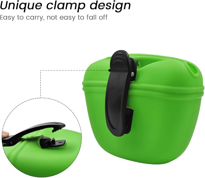 AUDWUD Silicone Dog Treat Pouch with Clicker Magnetic Closure Secure Clip | Upgraded clip keeps your treat pouch secure during training.Magnetic closure allows fast one hand access.Includes dog click