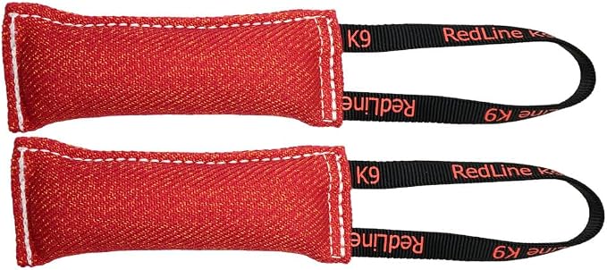 Redline K9 French Linen Tug Toy (3" x 8") 1 Handle Bundle of 2 (Red)