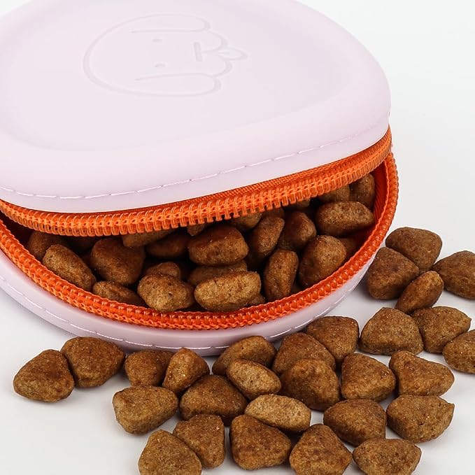 WALLFID Silicone Dog Treat Pouch Small Bag,with Pet Training Clicker,Walking Bag for Dog and Cat, Pocket Size, Easy to Clean, Odorless, Zipper Design,Moisture-Proof,Travel Walking Bag.(Purple)