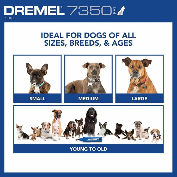 Dremel 7350-PET 4V Pet & Dog Nail Grinder, Professional Pet Grooming Kit - Works on Large, Medium, Small Dogs & Cats & 408 1/2-Inch Sander Bands, Coarse, 6 Pack, Purple