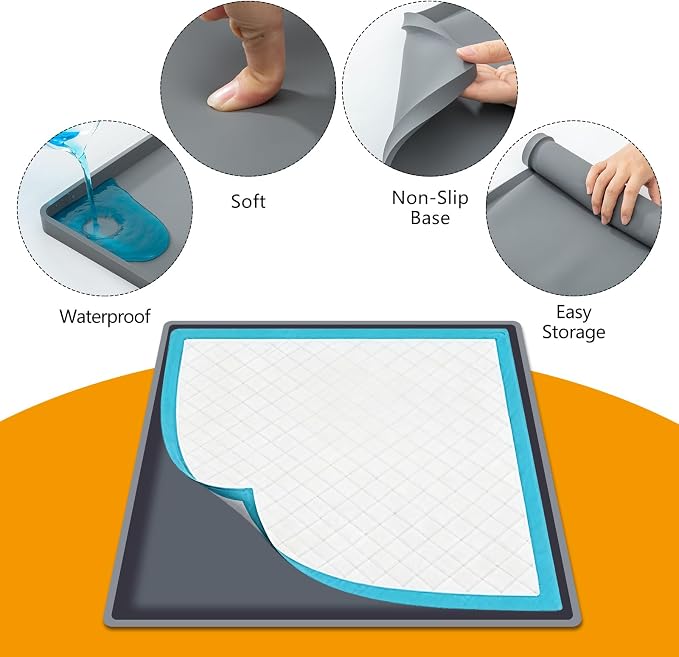 ondware Silicone Dog Pee Pad Holder for Standard 27x27 in Pads, Non-Slip Leak-Proof Puppy Pad Tray, Portable Puppy Training Mat with Raised Edges for Floor Protection, Easy to Clean
