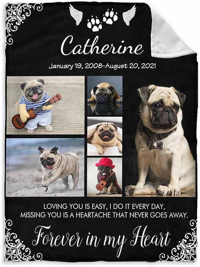 Personalized Pet Photo Blanket Wings of Angle Custom Loss of Dog Memorial Fleece Blankets Ultra-Soft Micro Throw Blanket Gift for Kids Grieving Pet Owner 30X40 Inch