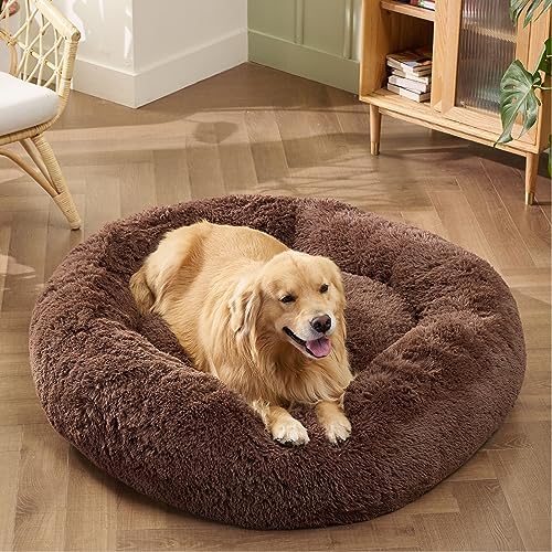Bedsure Calming XL Dog Bed Donut Washable Extra Large Pet Bed,45ins Coffee