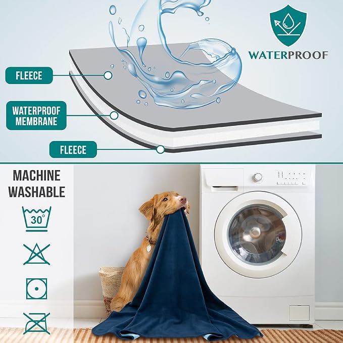PetAmi Waterproof Dog Blanket for Couch, Pee Proof Reversible Cat Blanket for Sofa Bed Furniture Protector, Soft Fleece Washable Pet Throw for Dogs Cats Puppies Kittens, 60x80 Navy Blue