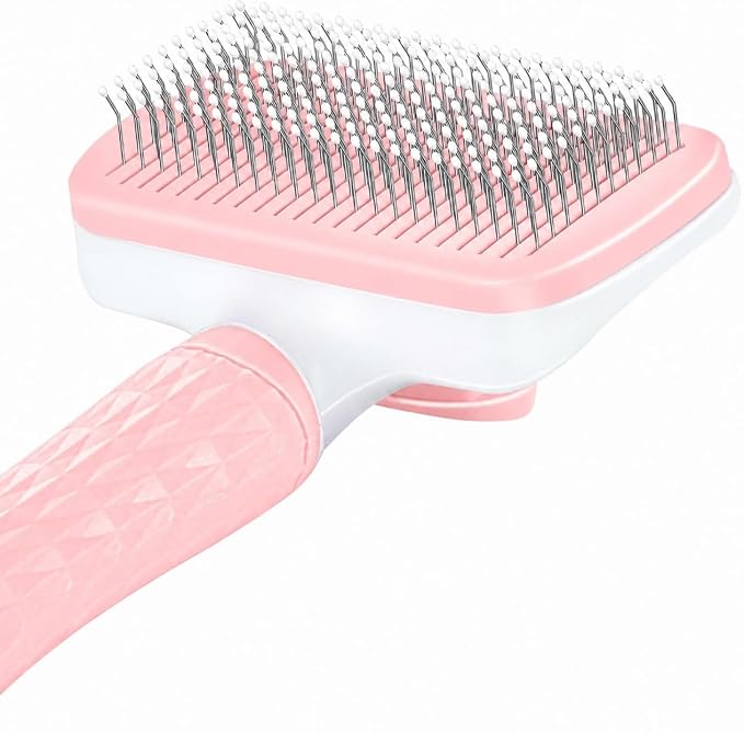 Self-Cleaning Slicker Brush, Dog Cat Bunny Pet Grooming Shedding Brush, Easy to Remove Loose Undercoat, Pet Massaging Tool Suitable for Pets with Long or Short Hair (Baby Pink)
