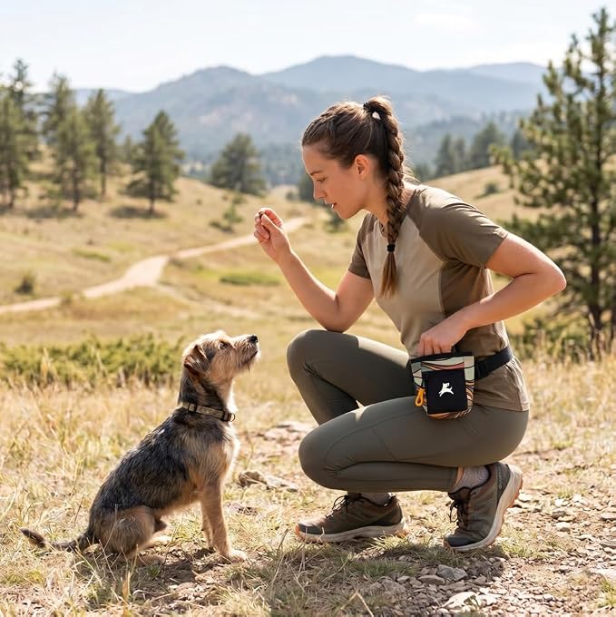 Goodie Treat Bag, Dog Treat Training Pouch | Magnetic Closure | 3 Ways to Wear | Hands-Free Waist Belt | Water-Resistant Recycled Vegan Fabric (Ventura '73)