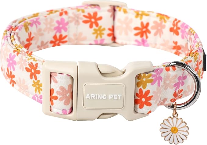 ARING PET Spring Summer Dog Collar-Cute Floral Doggy Collar for Small Dogs, Adjustable Cotton Sunflower Pet Collars Puppy Collar for Small Medium Large Dogs