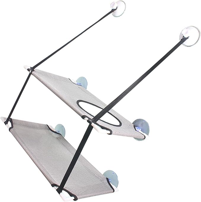 JTLB Cat Hammock, Double Layer Hanging Cat Bed with Strong Suction Cups, for Window Balcony Indoor Outdoor Use (Gray)