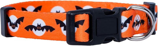 Native Pup Halloween Dog Collar- Spooky Fall Themed Horror Costume Collars- Skull, Pumpkin, Ghost, Bat, Witch, Candy Corn, Spider- Adjustable for Small, Medium, Large Breeds (Small, Bats and Moon)