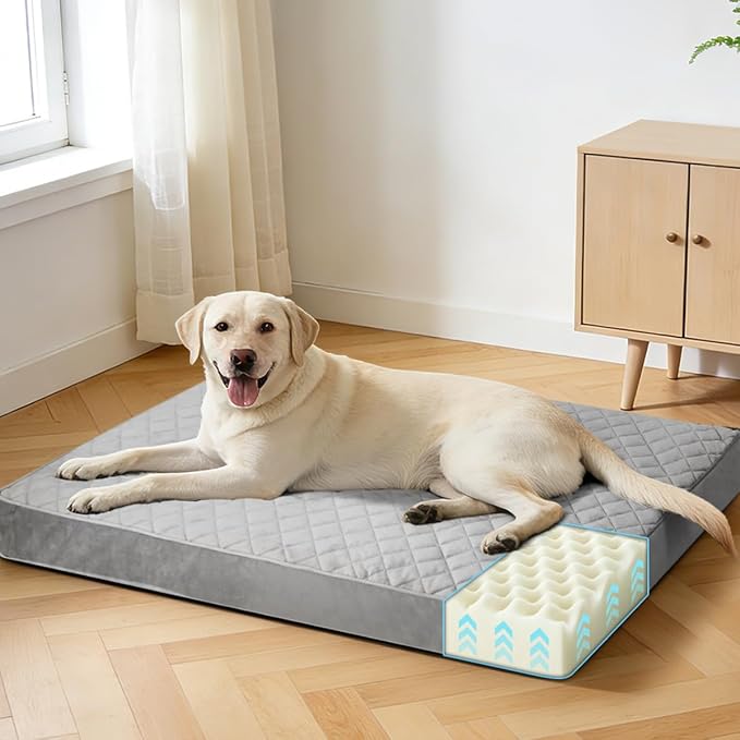 NUPIDA Orthopedic Dog Beds for Extra Large Dogs Waterproof Pet Kennel Pad with Removable Washable Cover and Non-Slip Bottom, 44x32 Inch, Grey