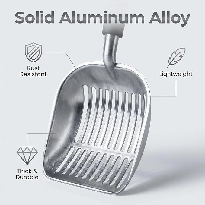 Heavy Duty Cat Litter Scoop with Holder, Stainless Steel Kitty Litter Scooper Caddy for Litter Box, Aluminum Speed Sifter Captures All Clumps