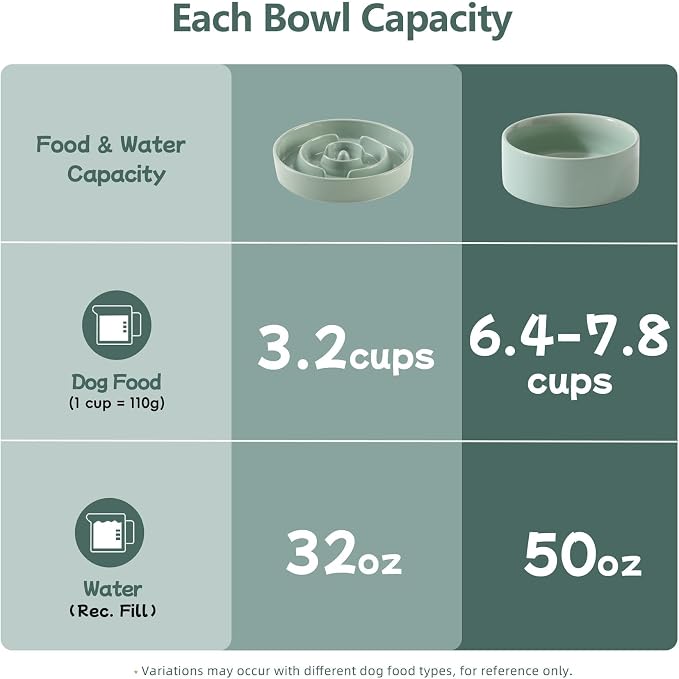 Havniva Elevated Slow Feeder Dog Bowls, Ceramic Dog Bowl Slow Feeder Set | 3.2 Cups Raised Slow Feeder Dog Bowl for Large Breed, 8.2” Dog Water Bowl with Wooden Stand, Puzzle Dog Food Bowl, Non-slip