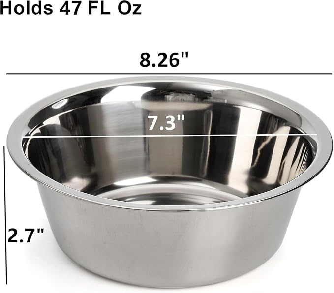 DEAYOU 4-Pack Stainless Steel Dog and Cat Bowl, Metal Food and Water Dish, 8.26" Basic Pet Feed Bowl for Large Medium Dog, 47 OZ Replacement Bowls for Elevated Stand, Dishwasher Safe